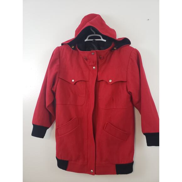 (9) VTG Y2K MULBERRY STREET WOMENS JACKET SIZE M WOOL COAT RED HOODED ZIP - Picture 1 of 9